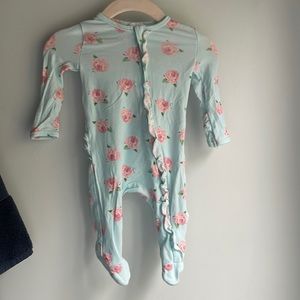 Angel Dear zip sleeper. Size newborn. Blue with pink flowers